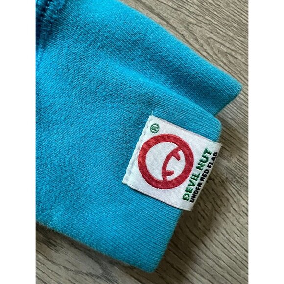 Vintage DEVIL NUT Blue Fun Graphic Hoodie Sweatshirt Woman Size M - Picture 4 of 9